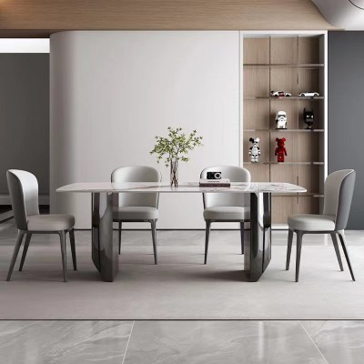 现代简约岩板长方形餐桌大小户型家用高端轻奢网红款餐厅桌椅组合