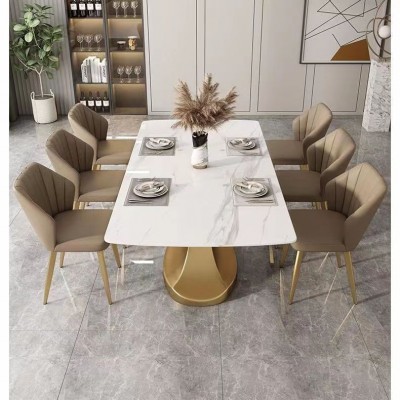 轻奢亮光岩板设计师长方形家用客厅大小户型餐桌极简吃饭桌椅组合