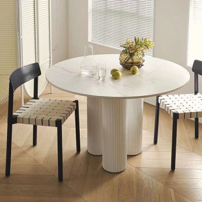 现代北欧简约客厅岩板轻奢大小户型圆形奶油风侘寂餐桌家用咖啡桌